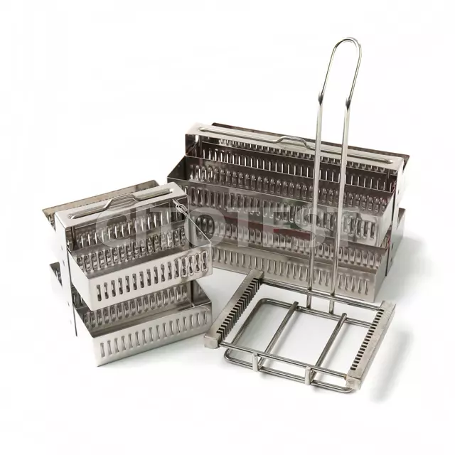 صورة حامل شرائح مجهرية ستانلس ستيل للصبغ (سلة صبغ) (Stainless Steel Microscope Slide Staining Rack Basket with Handle 20/30 Slides) - واقف للتجارة صنعاء صورة حامل شرائح مجهرية ستانلس ستيل للصبغ (سلة صبغ) (Stainless Steel Microscope Slide Staining Rack Basket with Handle 20/30 Slides) - واقف للتجارة صنعاء
