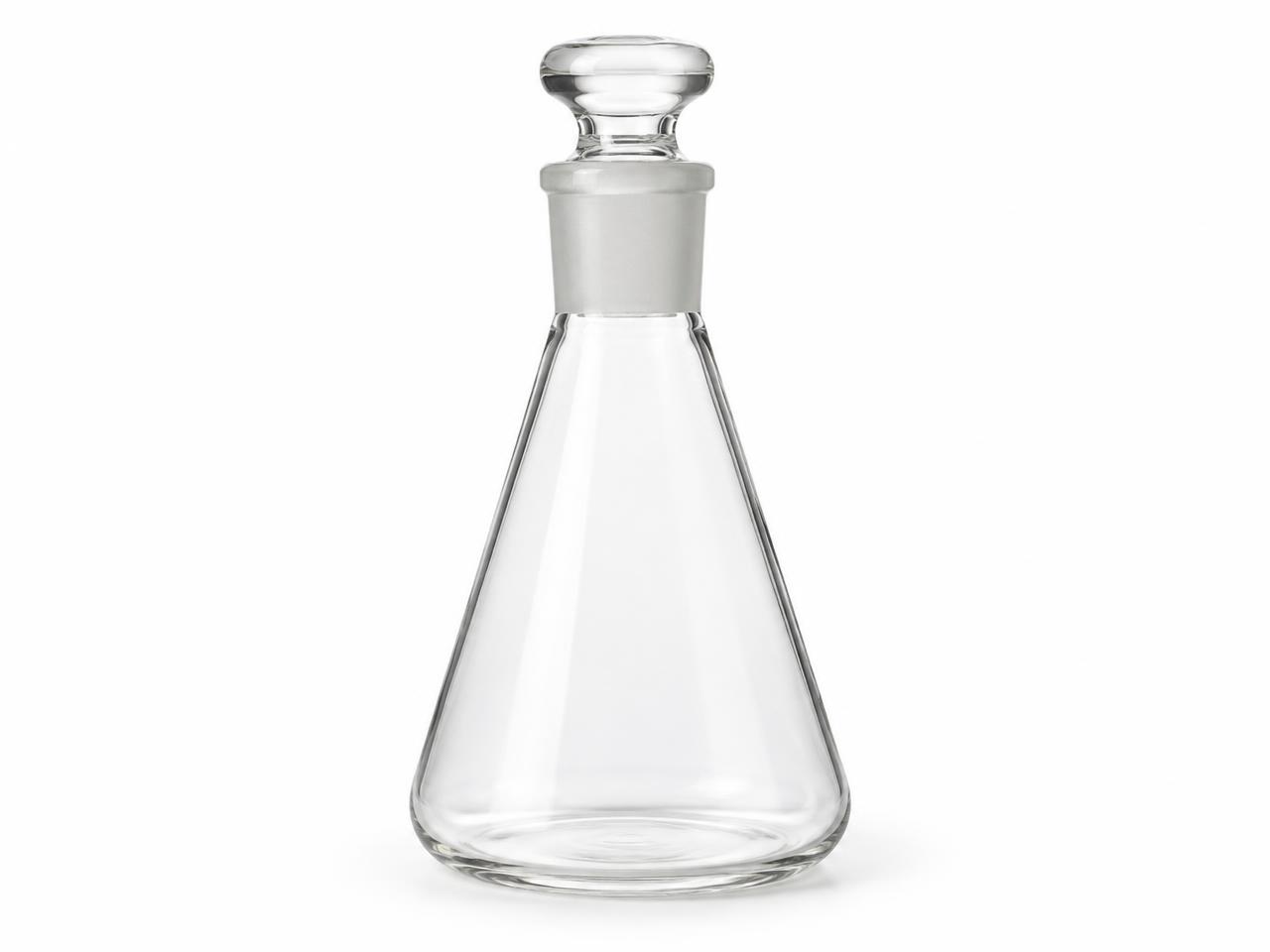 صورة كونيكل فلاسك زجاجي برأس مصنفر مع غطاء 50 مل (Glass Conical Flask with Ground Stopper 50 ml) - واقف للتجارة صنعاء صورة كونيكل فلاسك زجاجي برأس مصنفر مع غطاء 50 مل (Glass Conical Flask with Ground Stopper 50 ml) - واقف للتجارة صنعاء