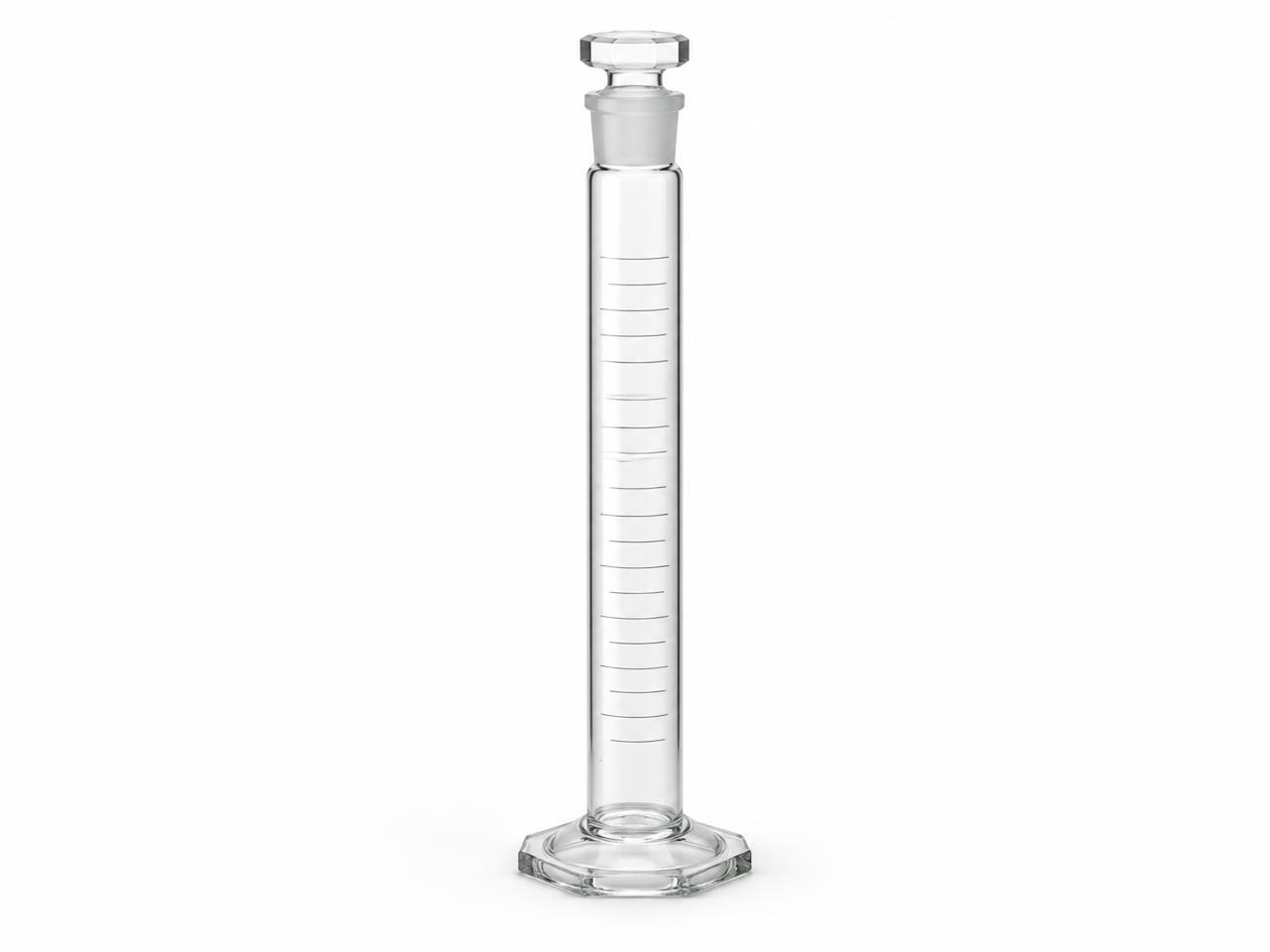 صورة سلندر زجاجي مدرج بغطاء 100 مل (Glass Measuring Cylinder with Stopper 100 ml) - واقف للتجارة صنعاء صورة سلندر زجاجي مدرج بغطاء 100 مل (Glass Measuring Cylinder with Stopper 100 ml) - واقف للتجارة صنعاء