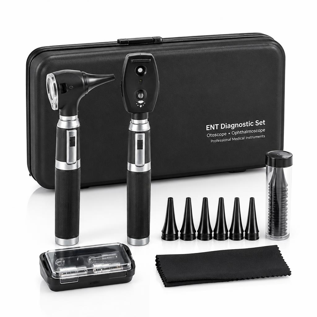 صورة منظار أذن وعين (طقم تشخيص ENT) (ENT Diagnostic Set Otoscope and Ophthalmoscope with Case) - واقف للتجارة صنعاء صورة منظار أذن وعين (طقم تشخيص ENT) (ENT Diagnostic Set Otoscope and Ophthalmoscope with Case) - واقف للتجارة صنعاء