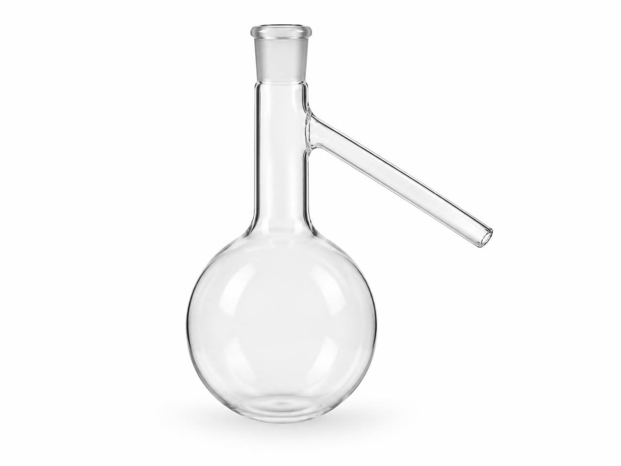 صورة دورق كروي بفتحة جانبية 125 مل (Round Bottom Distilling Flask with Side Arm 125 ml) - واقف للتجارة صنعاء صورة دورق كروي بفتحة جانبية 125 مل (Round Bottom Distilling Flask with Side Arm 125 ml) - واقف للتجارة صنعاء